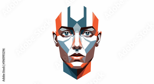 Geometric Face Portrait - Futuristic Man, Low Poly Style, Abstract Art
