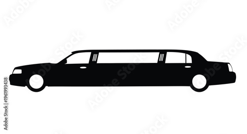 A sleek black limousine depicted in a striking profile silhouette