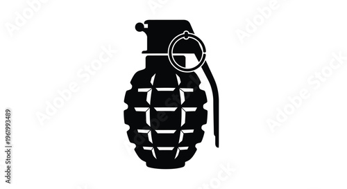 Black silhouette of a vintage hand grenade sharply defined silhouette
