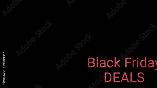 Animated text Black Friday DEALS in glowing neon pink against a solid black background. This file can be used as a title card, sales announcement, or social media promotion.