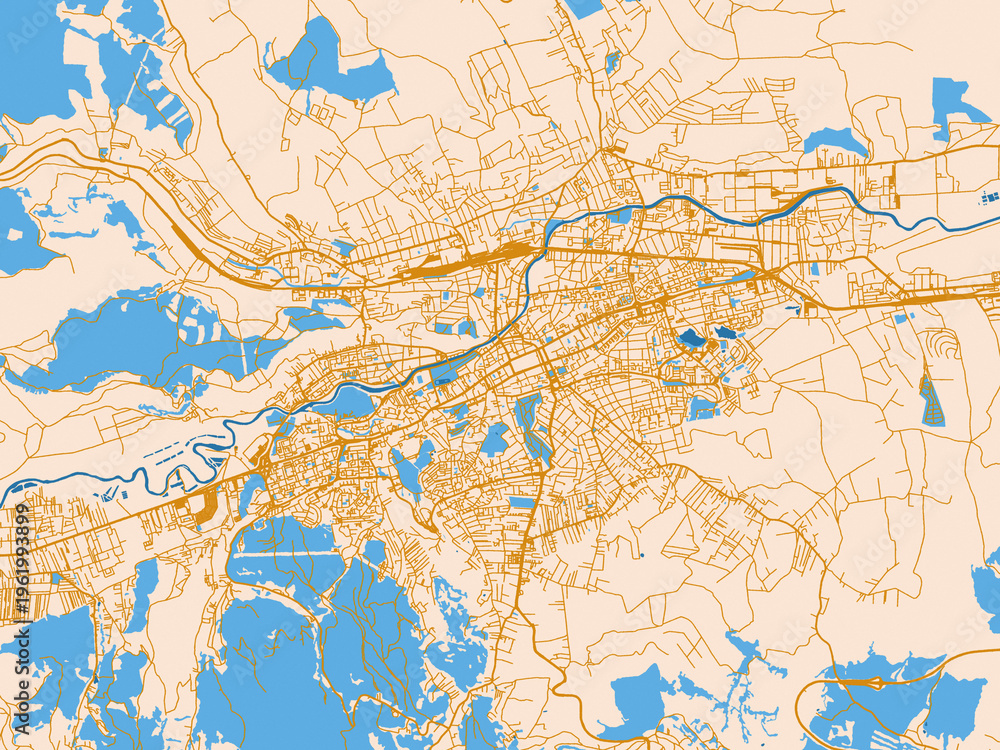 Fototapeta premium Urban map poster of Cluj-Napoca, Romania – cream map with golden roads