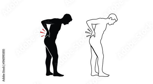 Man experiencing lower back pain depicted in contrasting styles silhouette