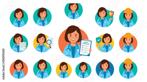 Diverse professional female doctors and healthcare medical clinical team avatars, illustrating essential patient care