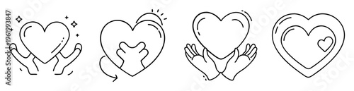 Hearts and hands illustrations displaying love, affection, caring, and support theme