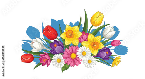 Colorful spring flowers in a vibrant artistic arrangement silhouette