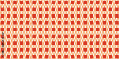 Photography Abstract repeating pattern with bold red square blocks on a fine orange lattice texture, minimal geometric style, seamless background
