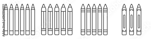 Line Art Illustration of Crayons Grouped Together, Ready to be Colored