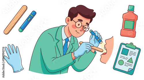 Professional Doctor Performing Clinical Oral Examination for Patient Healthcare using Medical Tools