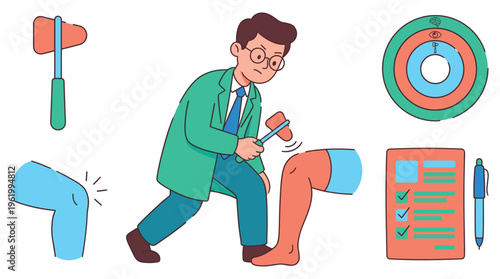 Medical Professional Doctor Performing Clinical Reflex Examination of a Patient's Knee in Healthcare Setting