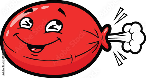 Funny Red Balloon Cartoon Character with Grinning Face and Air Effect