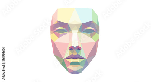 Geometric Face Mask, Low Poly Art, Abstract Human Head, Pastel Colors, Futuristic Design