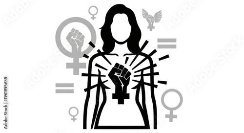 Woman with fist symbol of empowerment and equality.