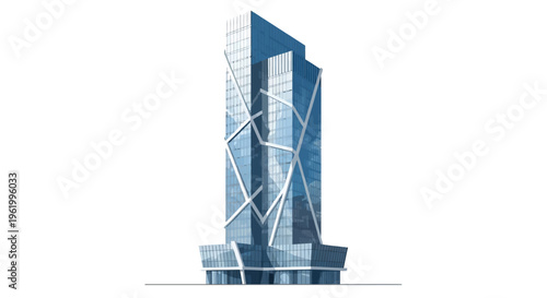 Modern Glass Skyscraper Building with Geometric Facade - Architectural Design