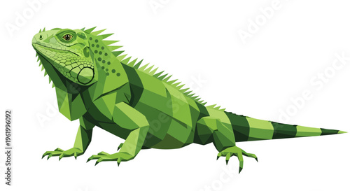 Green Iguana Reptile Lizard Geometric Low Poly Style Isolated