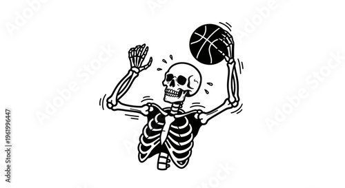 Skeleton Basketball Player Vector Illustration, Cool Skeleton Shooting a Ball in Urban Street Art Style, Halloween Sports Graphic