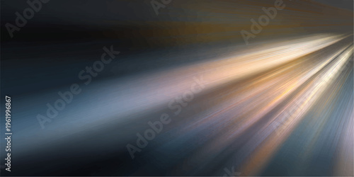 Abstract blue light rays over motion blurred night highway with glowing sky and clouds