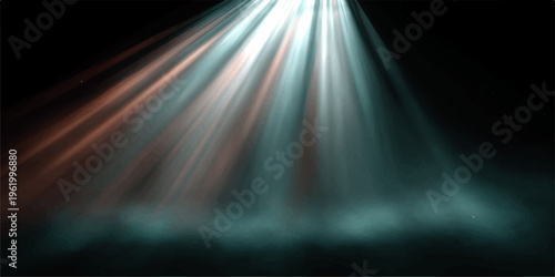 Blue spotlight on stage with glowing lights and starry concert atmosphere