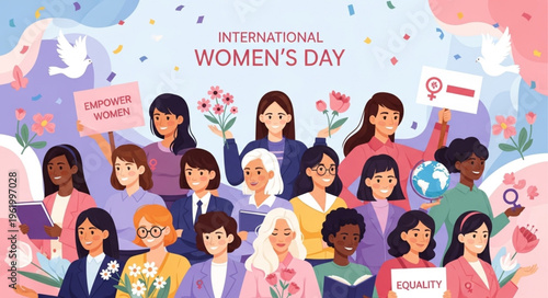 Diverse group of women celebrating International Womens Day together.