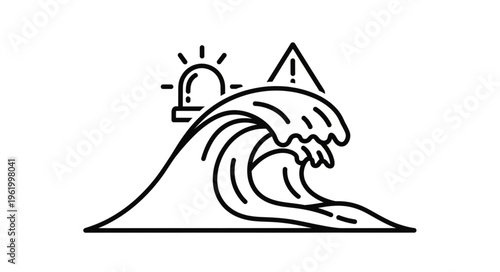 Tsunami Warning Alert Symbol Icon Illustration.