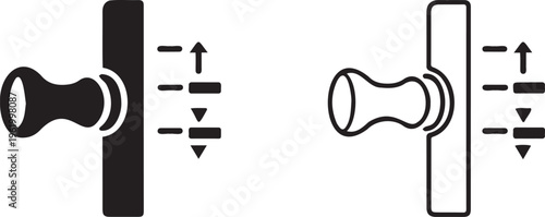 Vintage automotive choke knob icons, classic car dashboard pull switch symbols, black and white vector set for vehicle interior controls