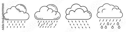 Four different cloud configurations with varying rain intensity and sunlight depiction