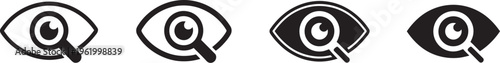 Eye search icon, view and visibility symbol with magnifying glass, watching scanning visual inspection concept for user interface navigation systems