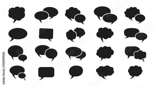 Collection of various black speech bubbles on a white background