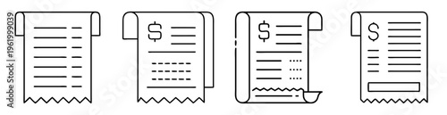 Different variations of financial documents such as bills and receipts on white