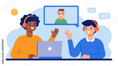 Remote team, online meeting, video call, collaboration