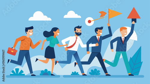 Business People, Running, Teamwork, Flat Design