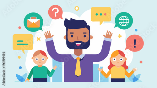 Flat design business people, communication icons, teamwork illustration