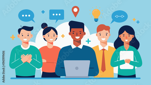 Diverse team, business people, collaboration, communication icons