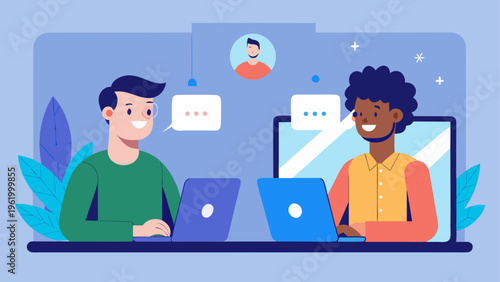 Remote team, online collaboration, business communication, laptop vector