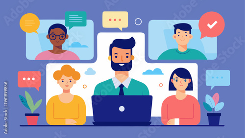 Remote team, video conference, online meeting, virtual collaboration