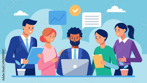 Business team, office workers, collaboration, communication icons