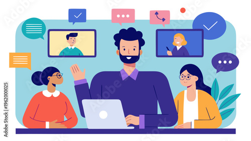 Remote team, online meeting, video conference, collaboration