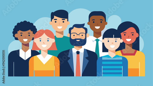 Diverse people, smiling faces, business casual, illustration set
