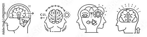 Collection of line drawings depicting the human brain and mental processes