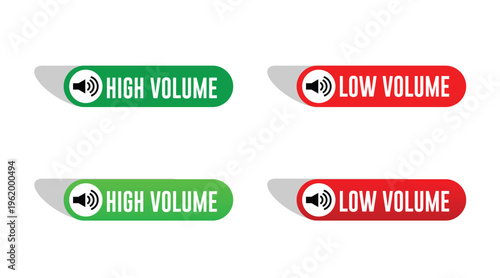 High Volume vs Low Volume Button Icons – Green and Red Sound Controls UI Design