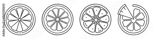 Black and white line art illustration of citrus fruit slices for decoration