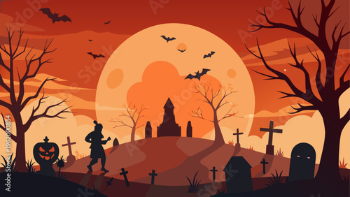 Halloween, spooky, orange, graveyard, vector