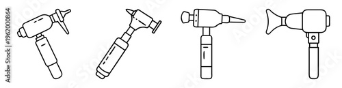 Various medical otoscopes for examining ears in a simple outlined style
