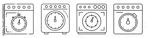 Line art illustration of four different timer devices with unique designs