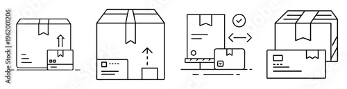 Conceptual illustration of package delivery stages and process in black lines