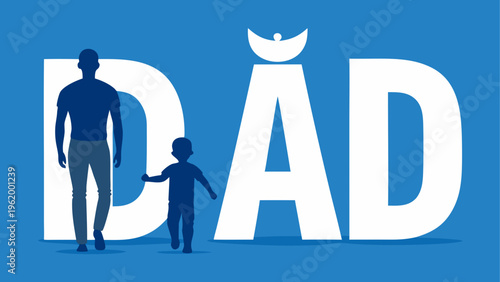 Father's Day typography, dad and son silhouettes isolated on Transparent Background
