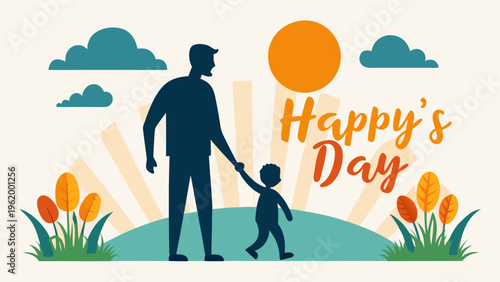 Father's Day vector, father and son silhouette isolated on Transparent Background