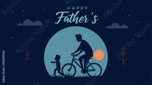Happy Father's Day, father and son on bicycle isolated on Transparent Background