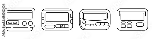 Stylized depiction of four different generations of retro electronic pagers