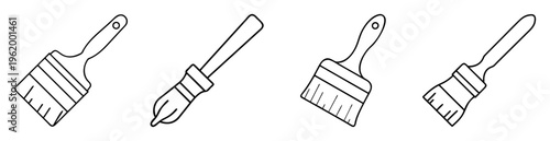 Outlined drawing depicting a set of four various paintbrushes
