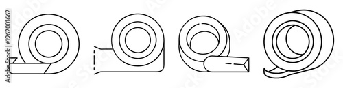 Outlined drawing of adhesive tape rolls in different designs and shapes